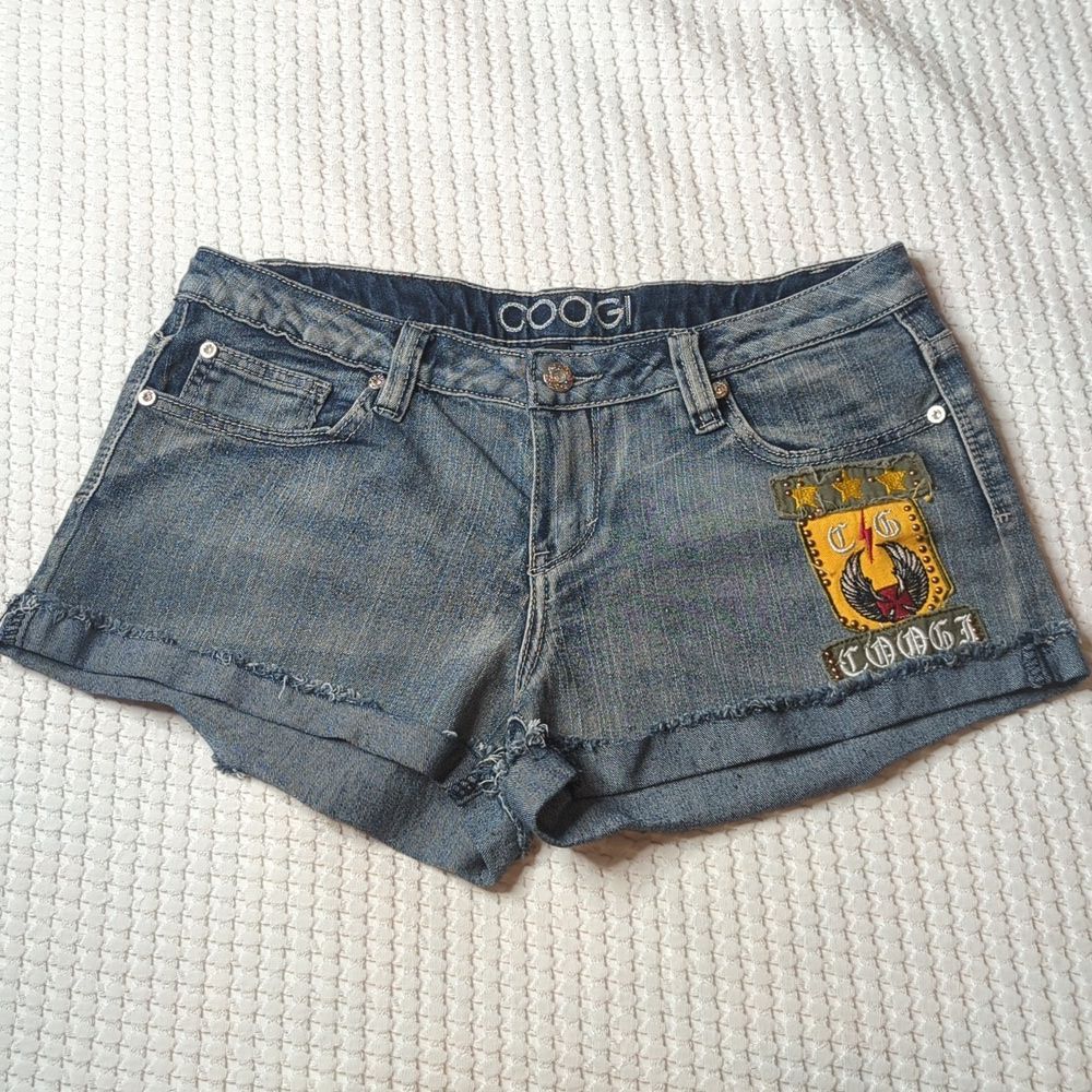 Coogi Vintage Denim Jean Shorts Y2K Embroidered Pockets Size 11/12